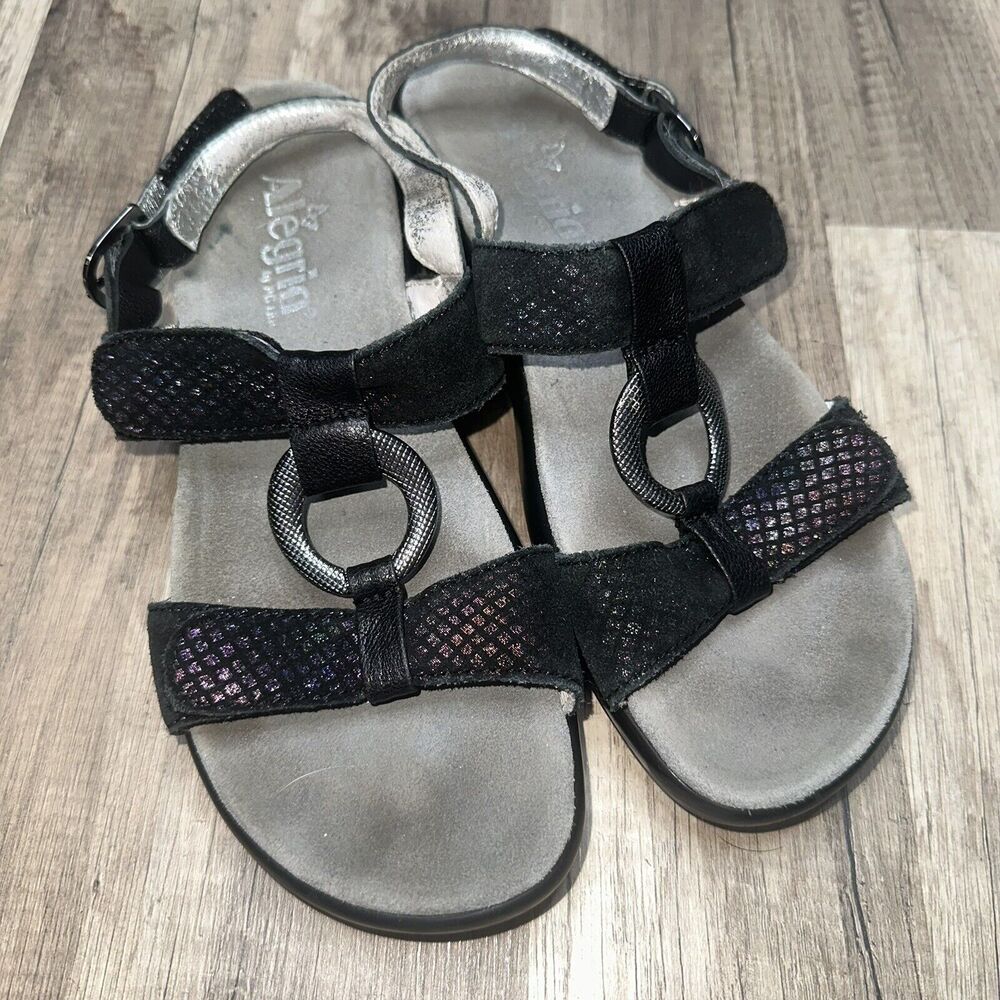 Alegria Women’s Julie Comfortable Leather Adjustable Sandals Iridescent Size 38